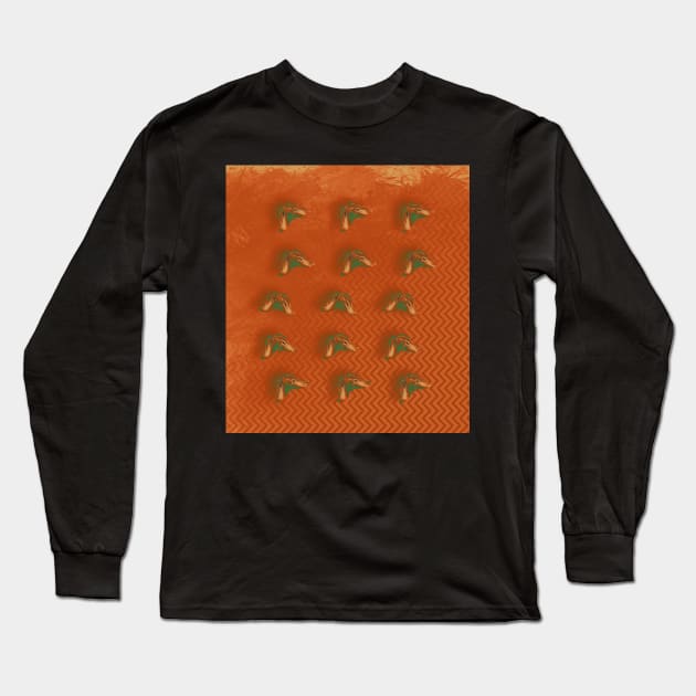 Butterflies in formation on orange rust chevrons Long Sleeve T-Shirt by hereswendy